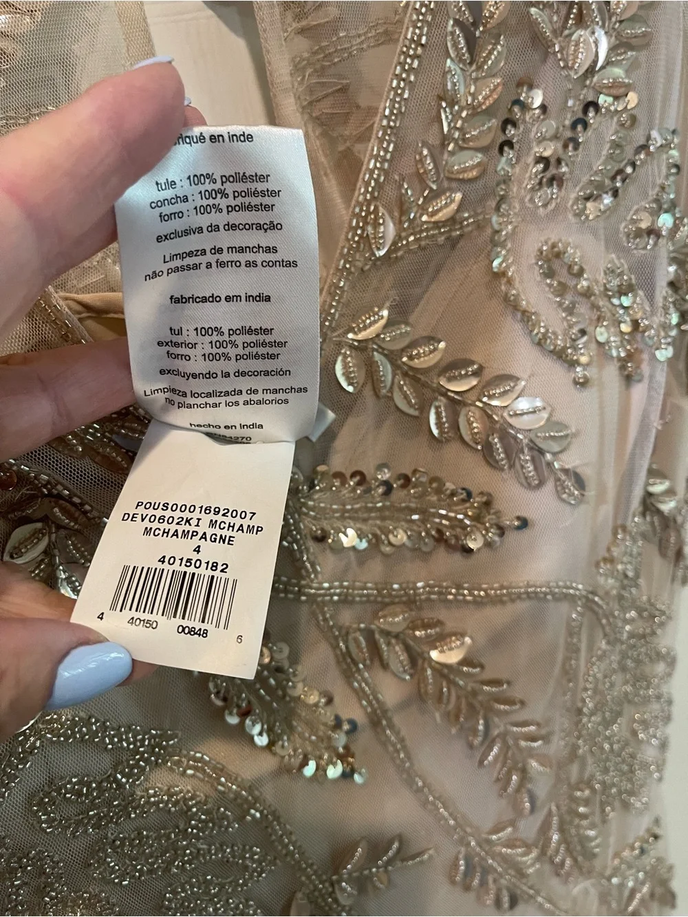 David's Bridal Champagne Beaded V-Neck Maxi Dress Formal Gown NWT - Picture 14 of 16